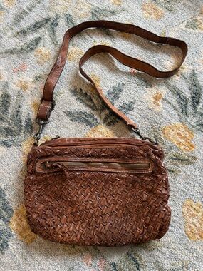 Langellotti Brown Woven Crossbody Bag Purse Genuine leather Made in Italy‎ Boho